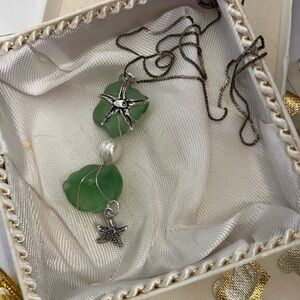 Sea Prayer Necklace – Ocean Glass Pearl & Sterling Silver Starfish